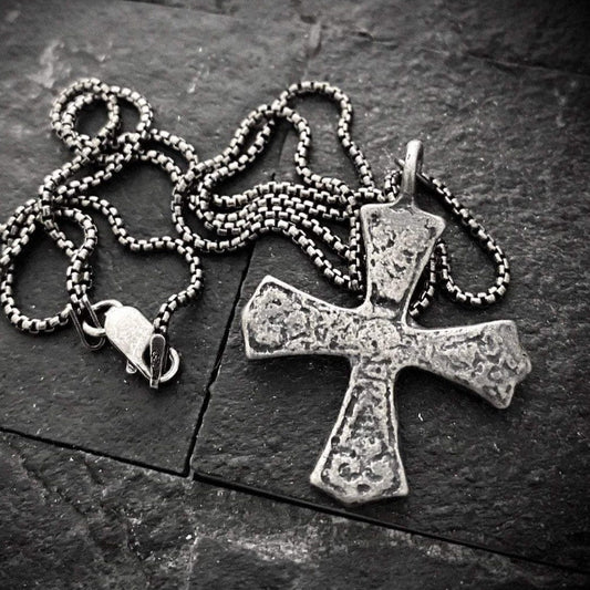 Sterling Silver Ancient Maltese Cross, Men's Religious Jewelry, Unisex Necklace, Medieval Cross, SS-013
