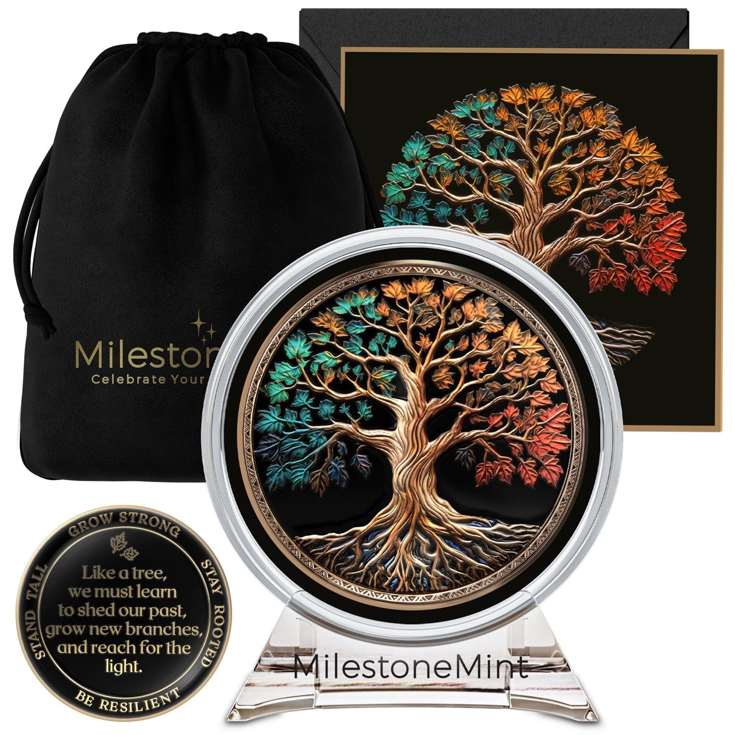Tree of Life Affirmation Sobriety Coin Gift Set - Multicolor