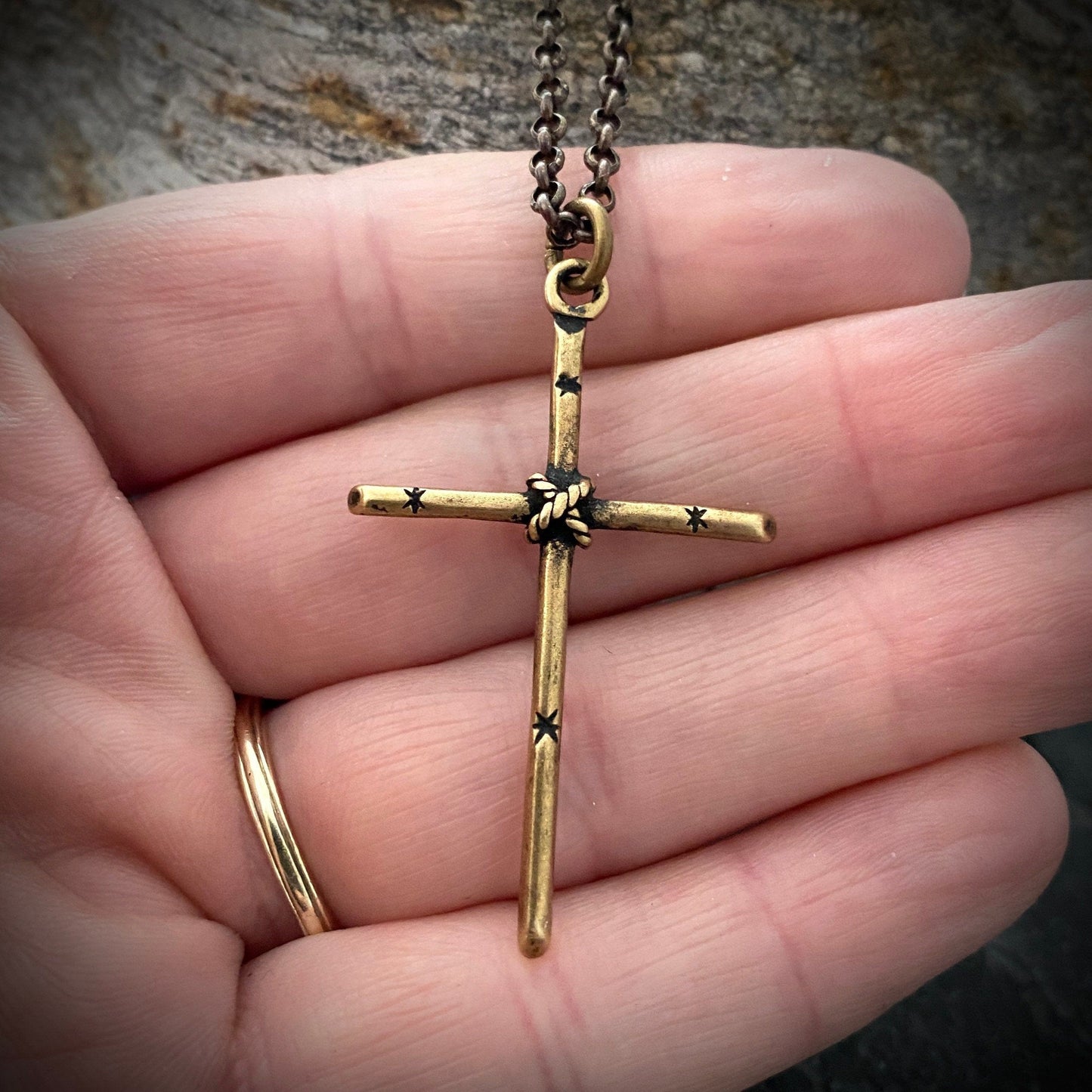 Solid Bronze Simple Rope Cross Necklace | Inspiring Sobriety