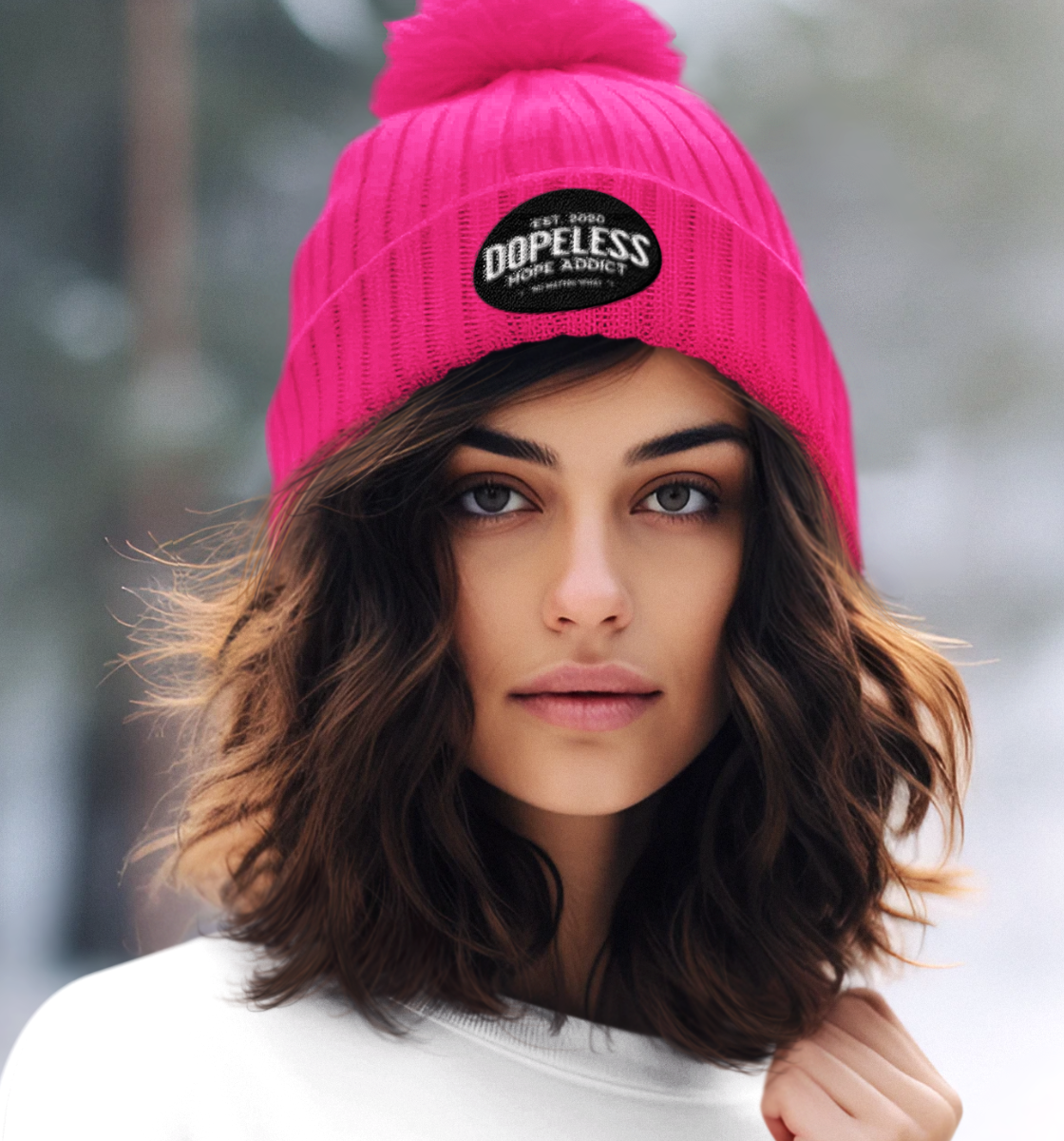 Bright Pink Dopeless Hope Addict Beanie Knit cap by Inspiring Sobriety