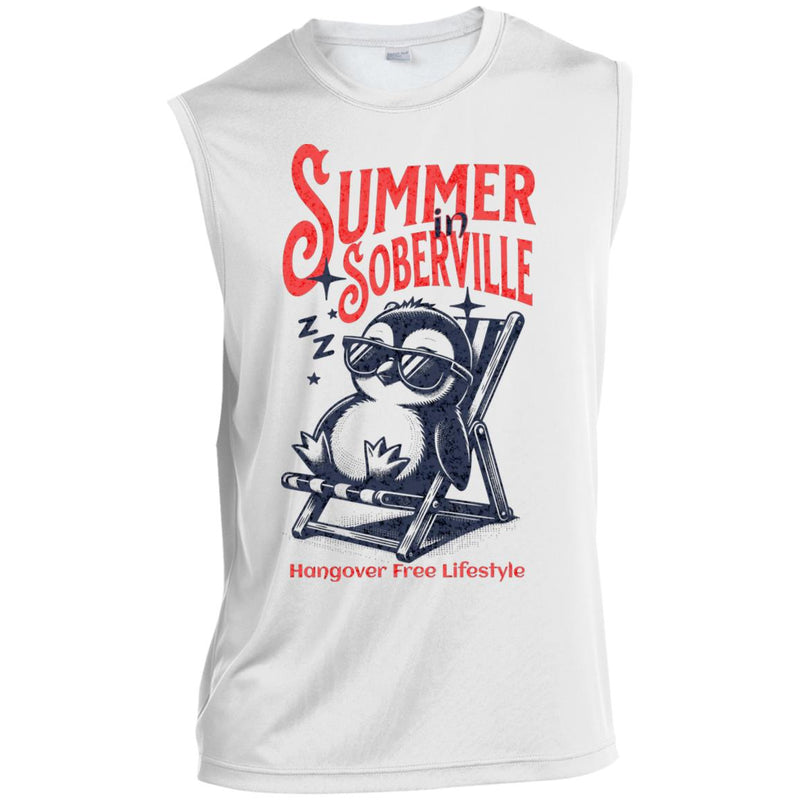 white Mens Recovery Tank | Inspiring Sobriety |  Summer in Soberville Penguin