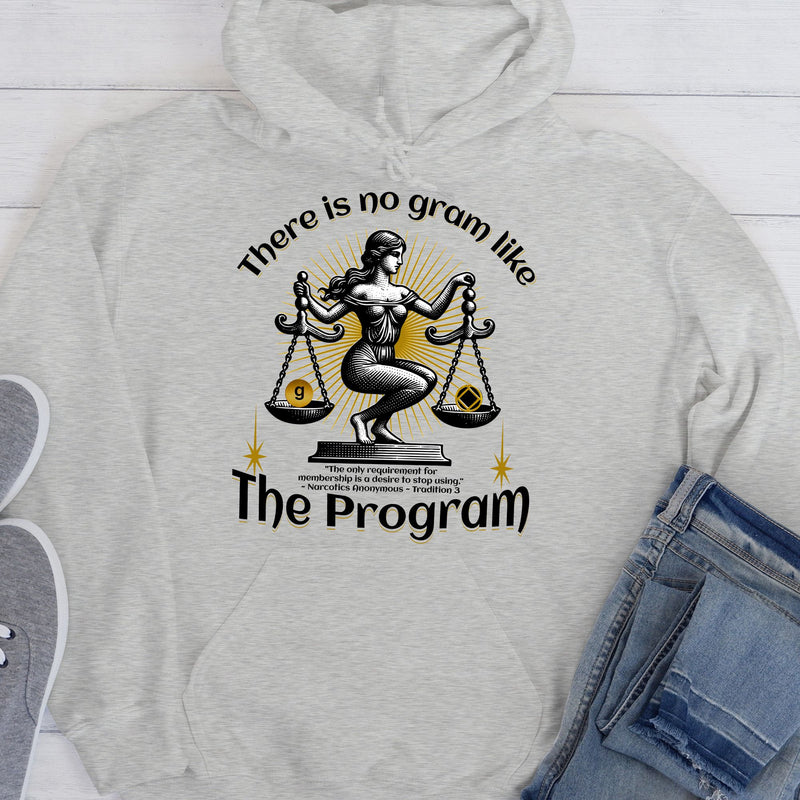 light gray NA Recovery Hoodie | Inspiring Sobriety |  There's No Gram Like The Program