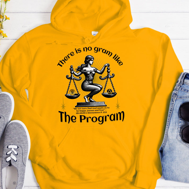 yellow AA Recovery Hoodie | Inspiring Sobriety |  There's No Gram Like The Program