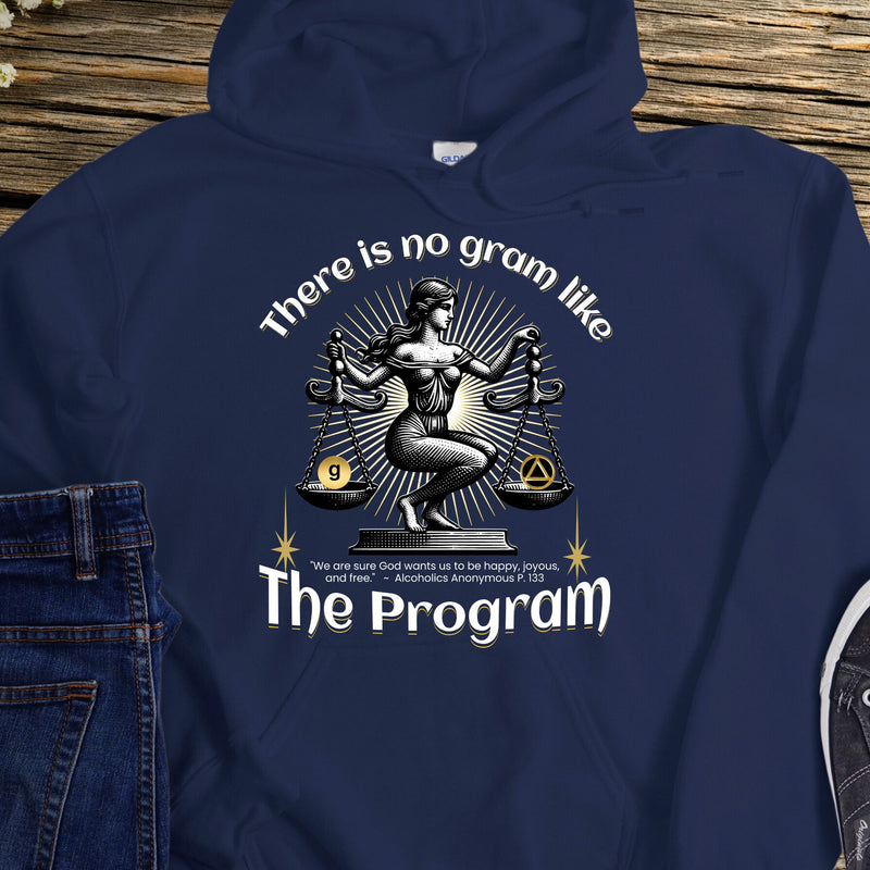 navy blue AA Recovery Hoodie | Inspiring Sobriety |  There's No Gram Like The Program