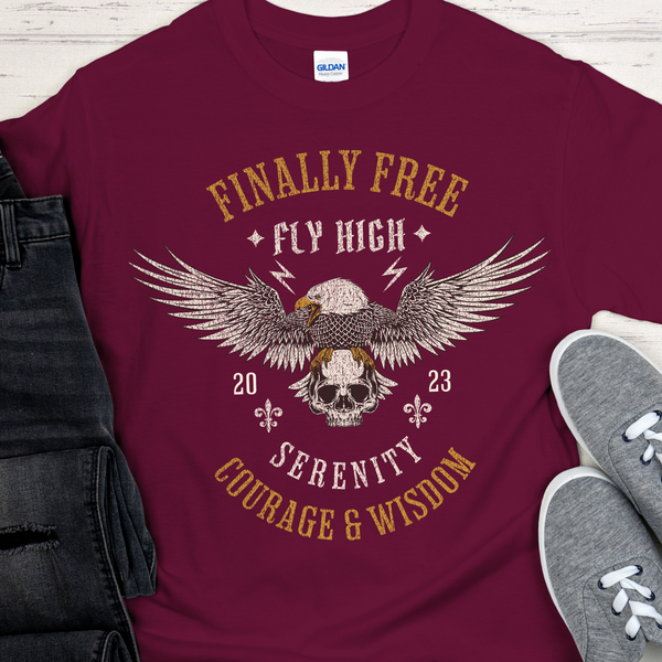 Custom Recovery T-Shirt | Inspiring Sobriety |  Finally Free Serenity Courage Wisdom