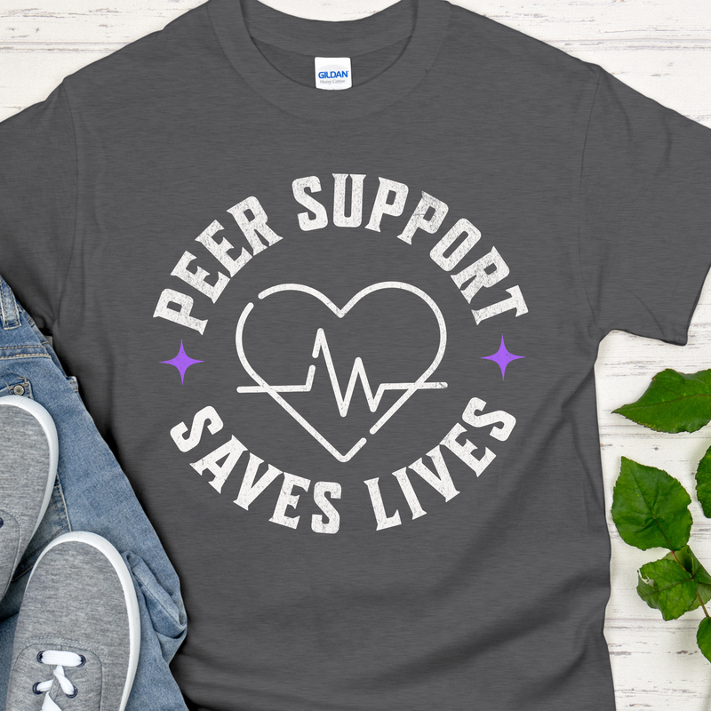 gray Recovery T-Shirt | Inspiring Sobriety |  Peer Support Saves Lives