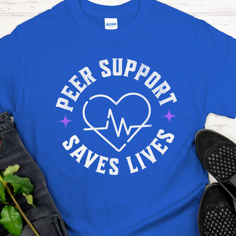 royal blue Recovery T-Shirt | Inspiring Sobriety |  Peer Support Saves Lives