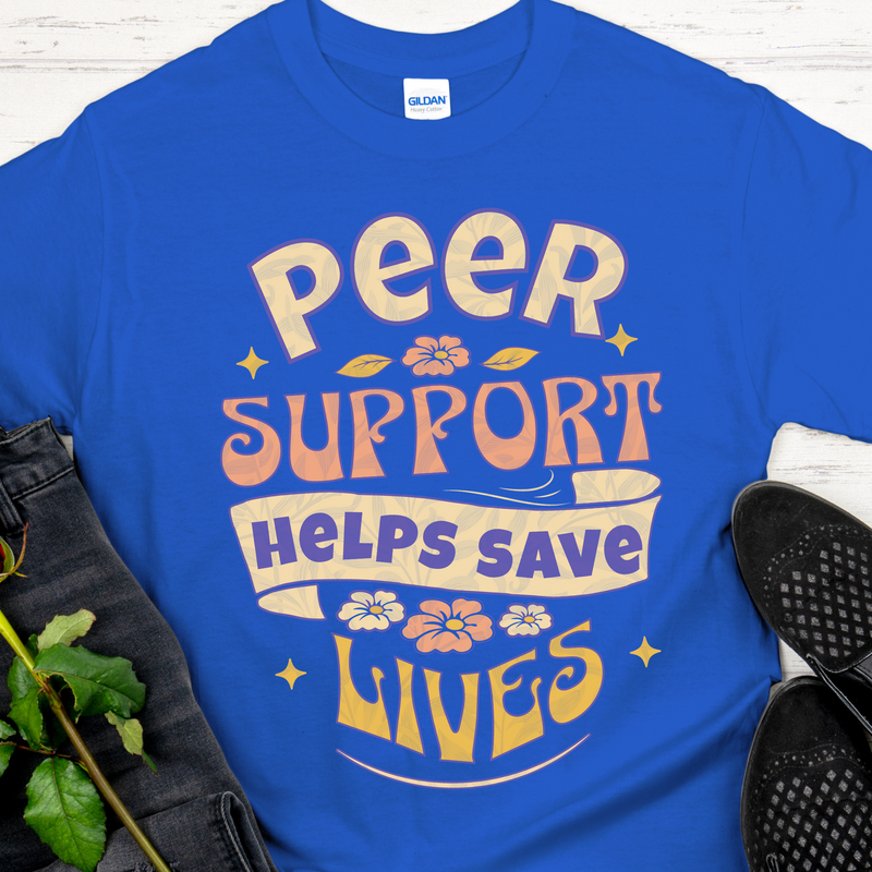 royal blue Recovery T-Shirt | Inspiring Sobriety |  Peer Support Saves Lives (Retro)