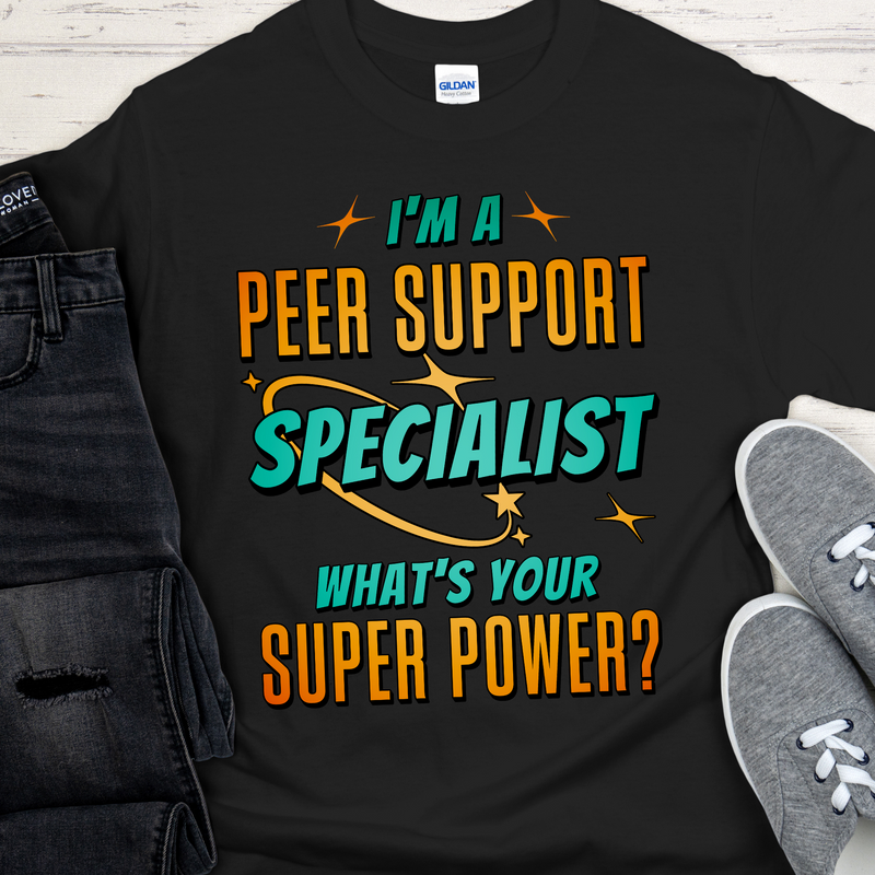 black Recovery T-Shirt | Inspiring Sobriety |  Peer Support Is My Superpower
