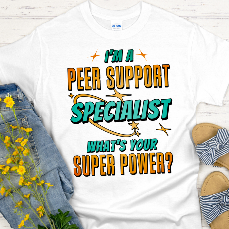 white Recovery T-Shirt | Inspiring Sobriety |  Peer Support Is My Superpower