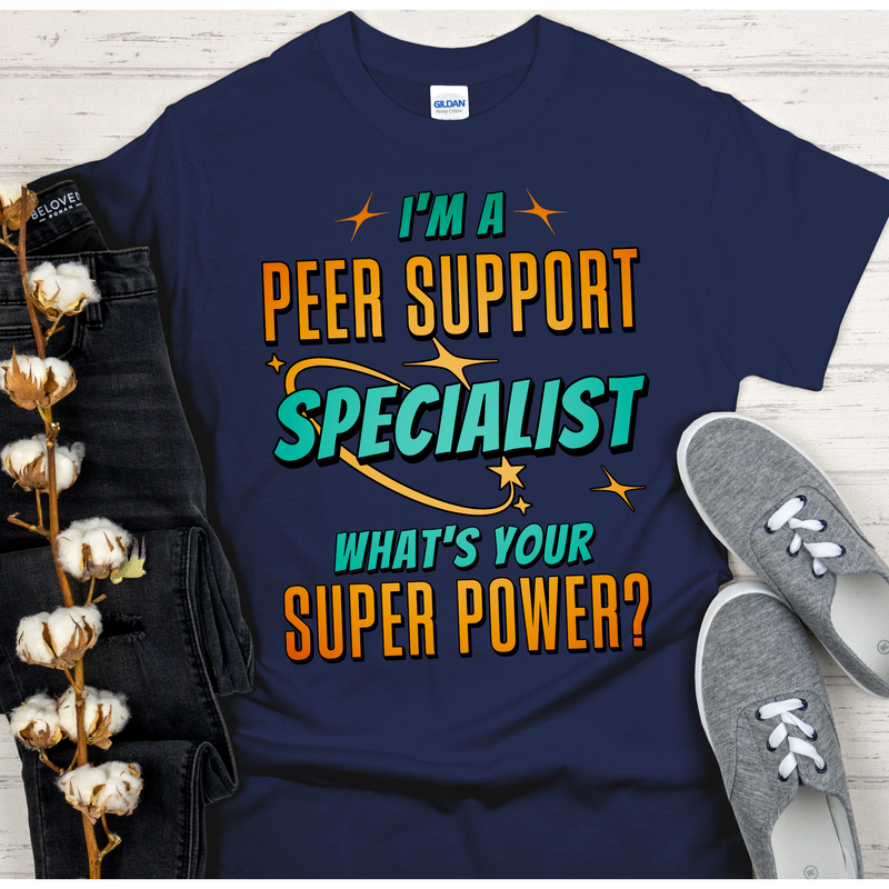 navy Recovery T-Shirt | Inspiring Sobriety |  Peer Support Is My Superpower