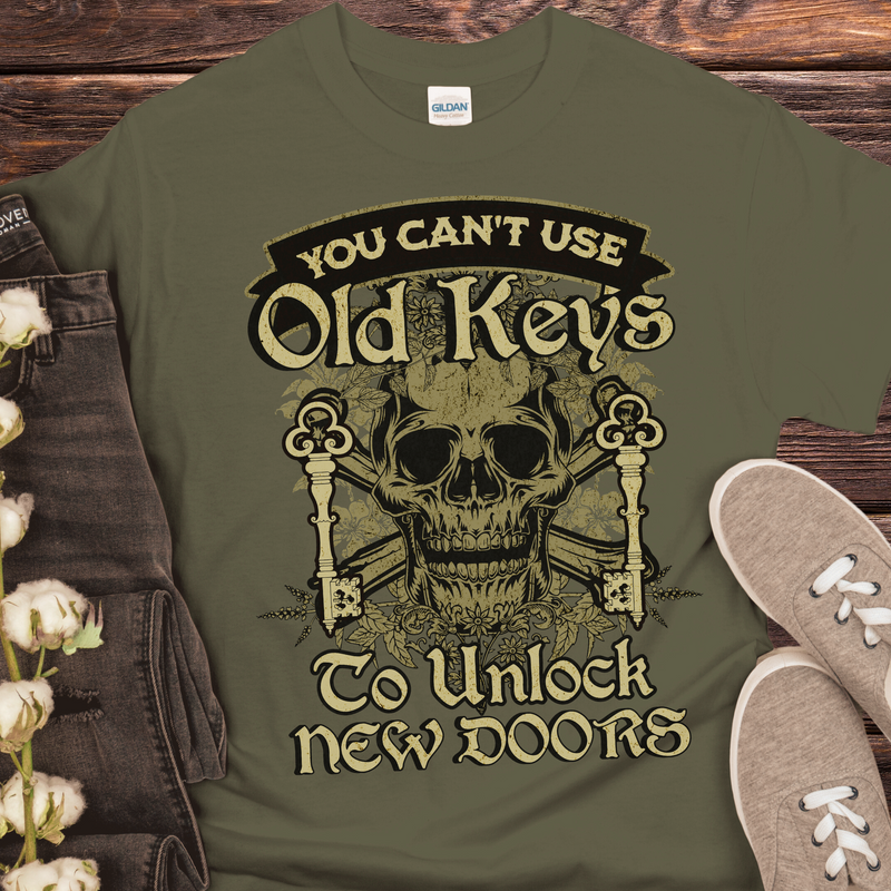 army green Recovery T-Shirt | Inspiring Sobriety |  You Can't Use Old Keys To Unlock New Doors