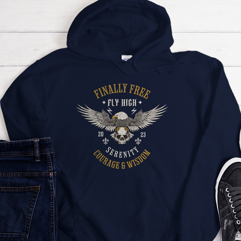 navy blue Recovery Hoodie | Inspiring Sobriety | Finally Free, Fly High