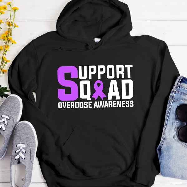 black Recovery Hoodie | Inspiring Sobriety |  Support Squad Overdose Awareness