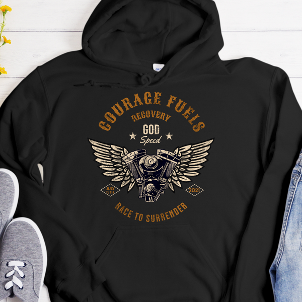 black Custom Recovery Hoodie | Inspiring Sobriety |  Courage Fuels Recovery