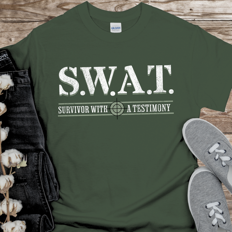 army green Recovery T-Shirt | Inspiring Sobriety | S.W.A.T. - Survivor With a Testimony