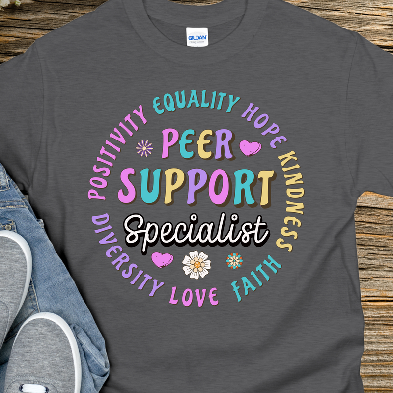 gray peer support specialist addiction Recovery T-Shirt by  Inspiring Sobriety