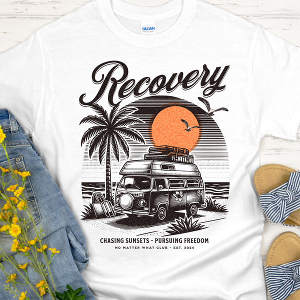 Custom Recovery T-Shirt | Inspiring Sobriety |  Chasing Sunsets, Pursuing Freedom
