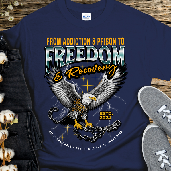 navy Custom Recovery T-Shirt | Inspiring Sobriety |  From Addiction & Prison To Freedom & Recovery