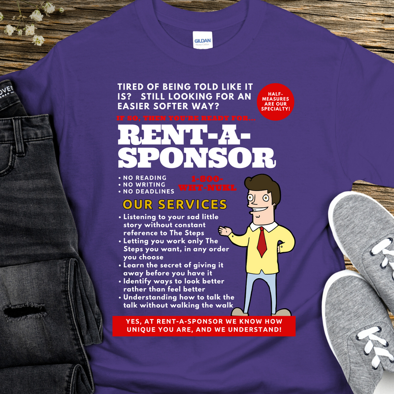 purple funny AA NA Sponsor Recovery T-Shirt | Inspiring Sobriety |  Rent-A-Sponsor