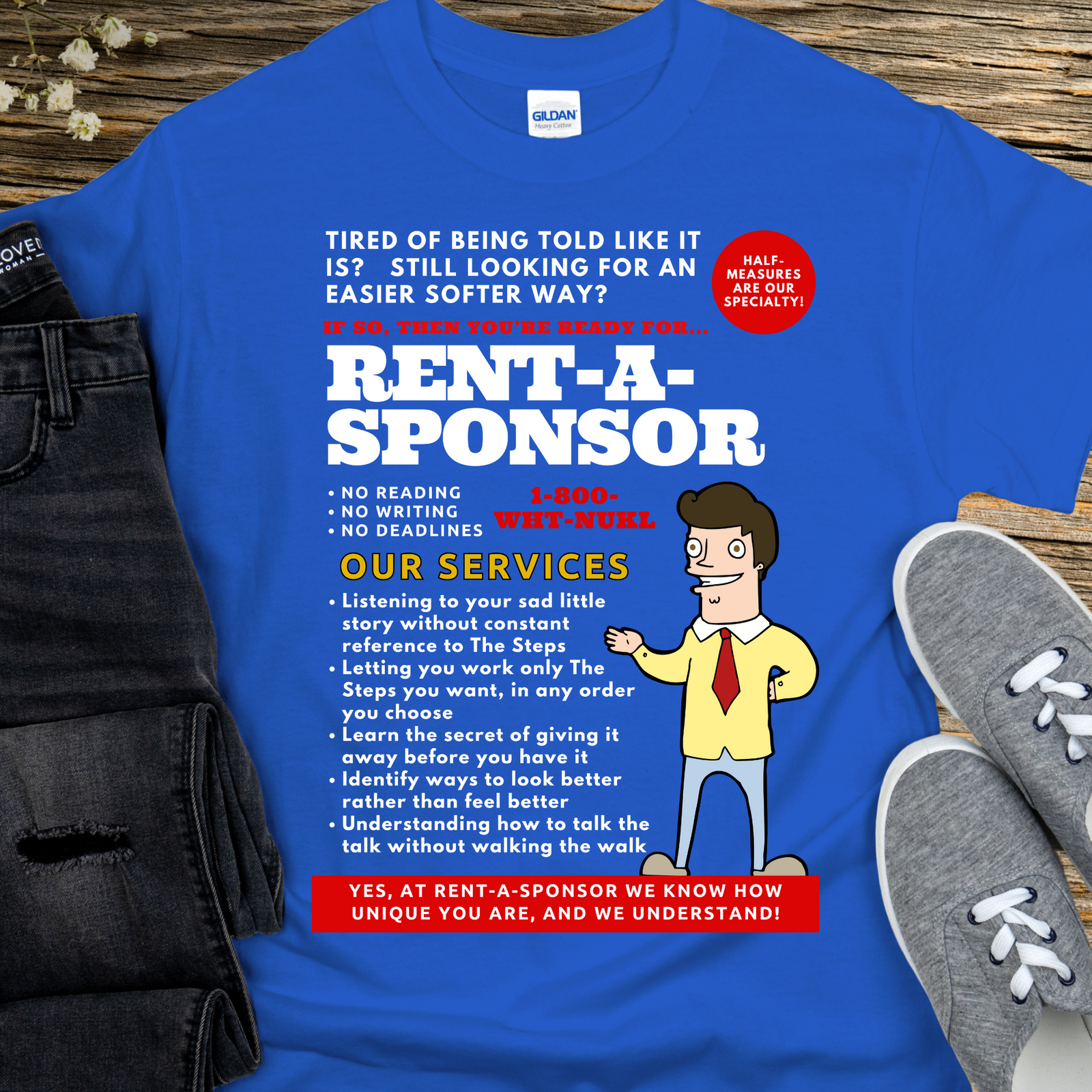 Funny AA NA Sponsor T Shirt Inspiring Sobriety Rent A Sponsor