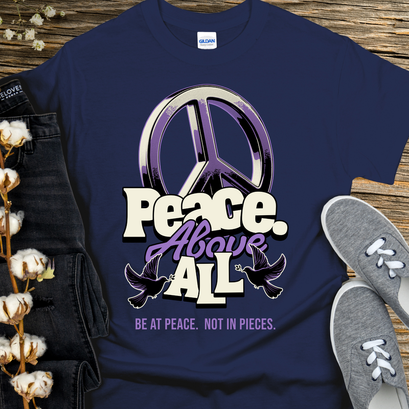 navy blue peace symbol T-Shirt | Inspiring Sobriety |  Peace Above All
