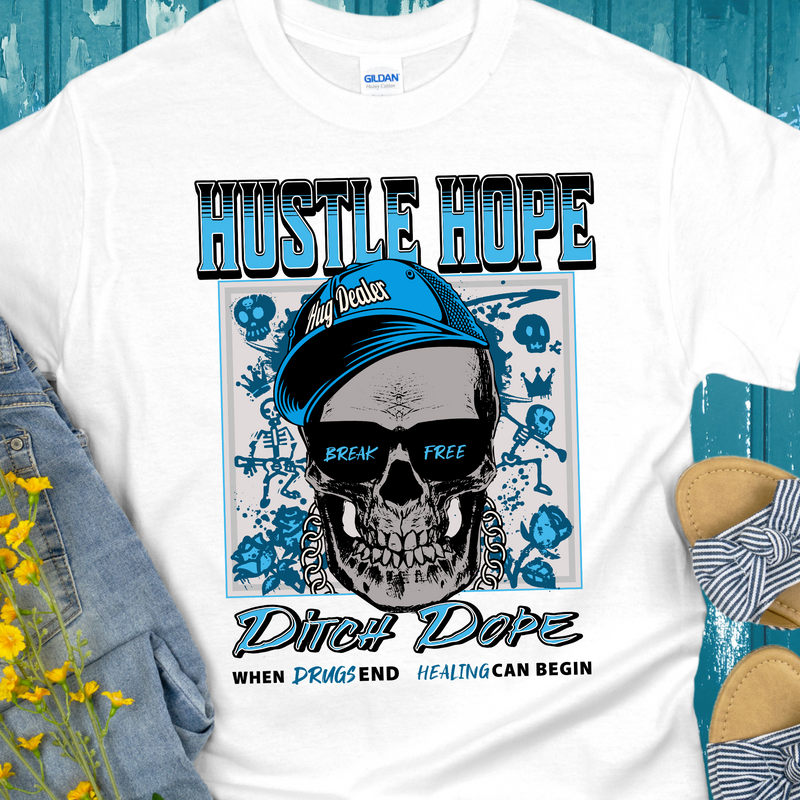 white Recovery T-Shirt | Inspiring Sobriety |  Hustle Hope, Ditch Dope