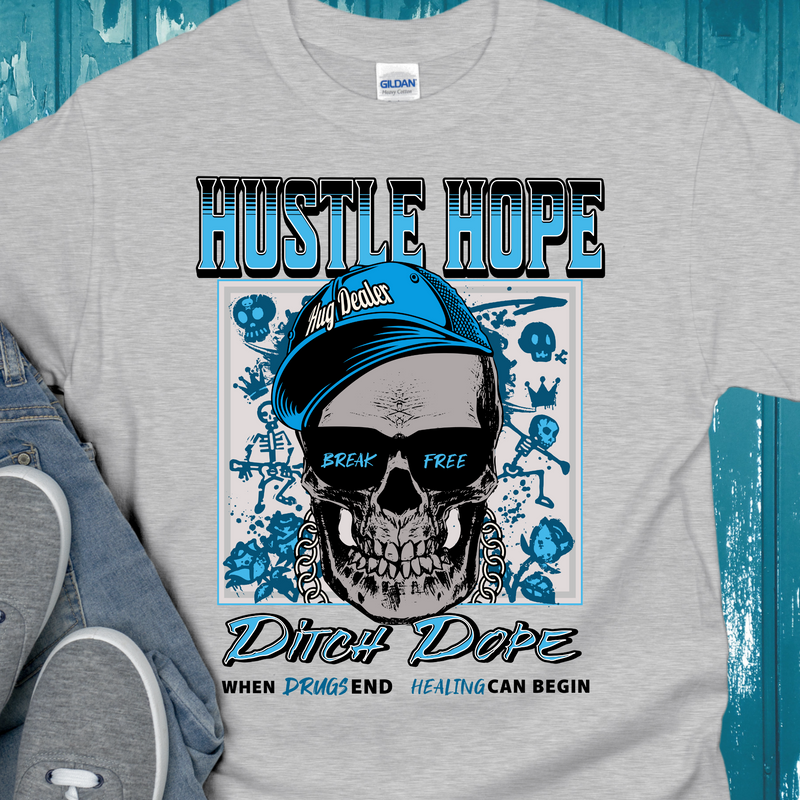 gray Recovery T-Shirt | Inspiring Sobriety |  Hustle Hope, Ditch Dope