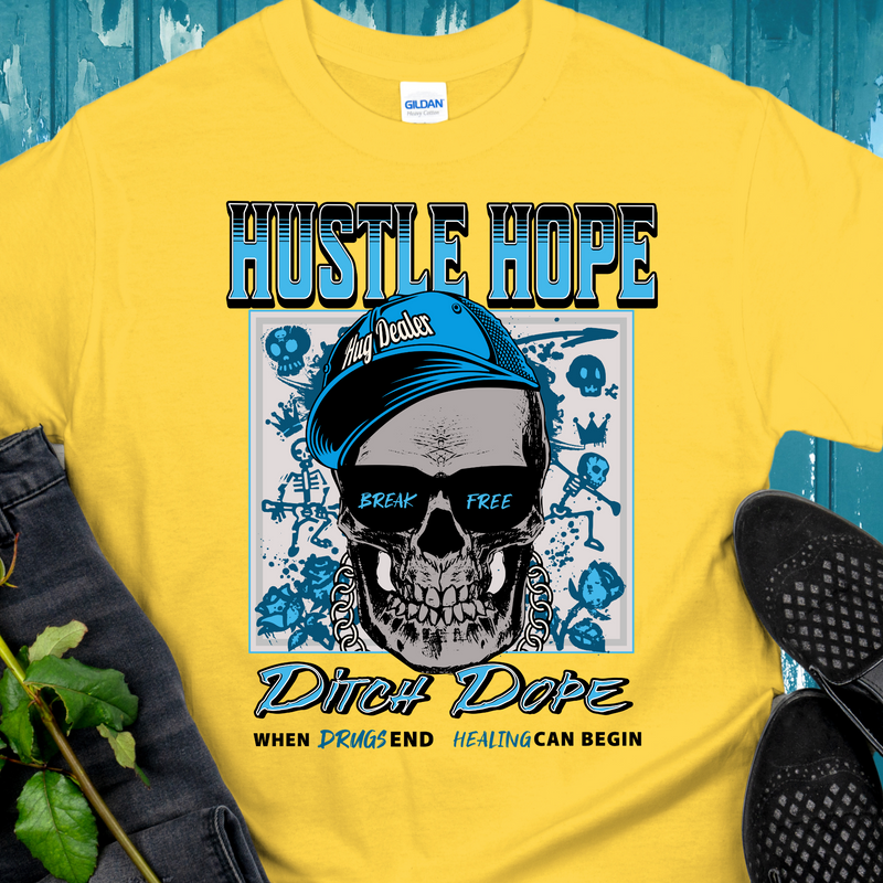 yellow Recovery T-Shirt | Inspiring Sobriety |  Hustle Hope, Ditch Dope