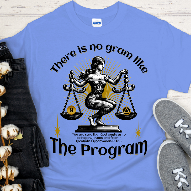 carolina blue AA Recovery T-Shirt | Inspiring Sobriety |  There's No Gram Like The Program