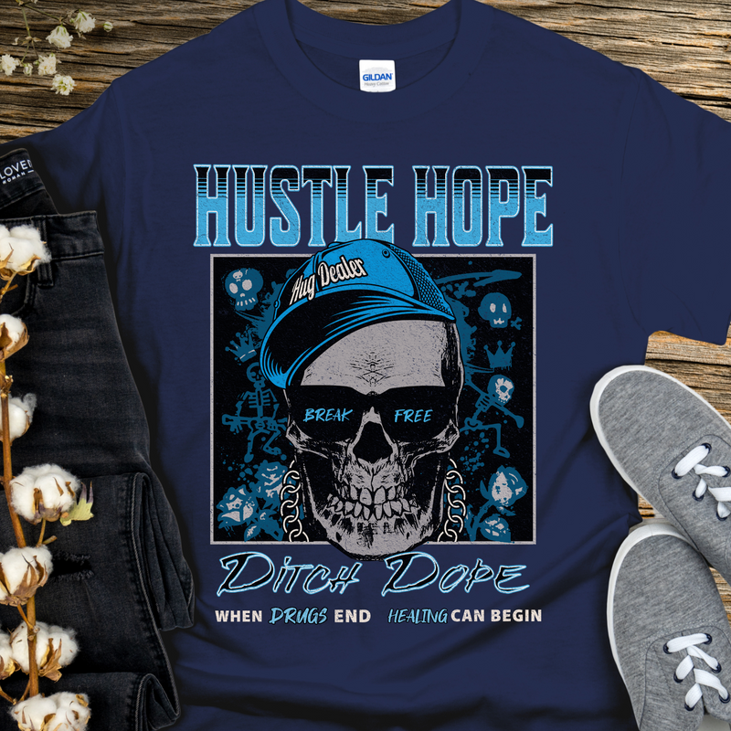 navy blue Recovery T-Shirt | Inspiring Sobriety |  Hustle Hope, Ditch Dope