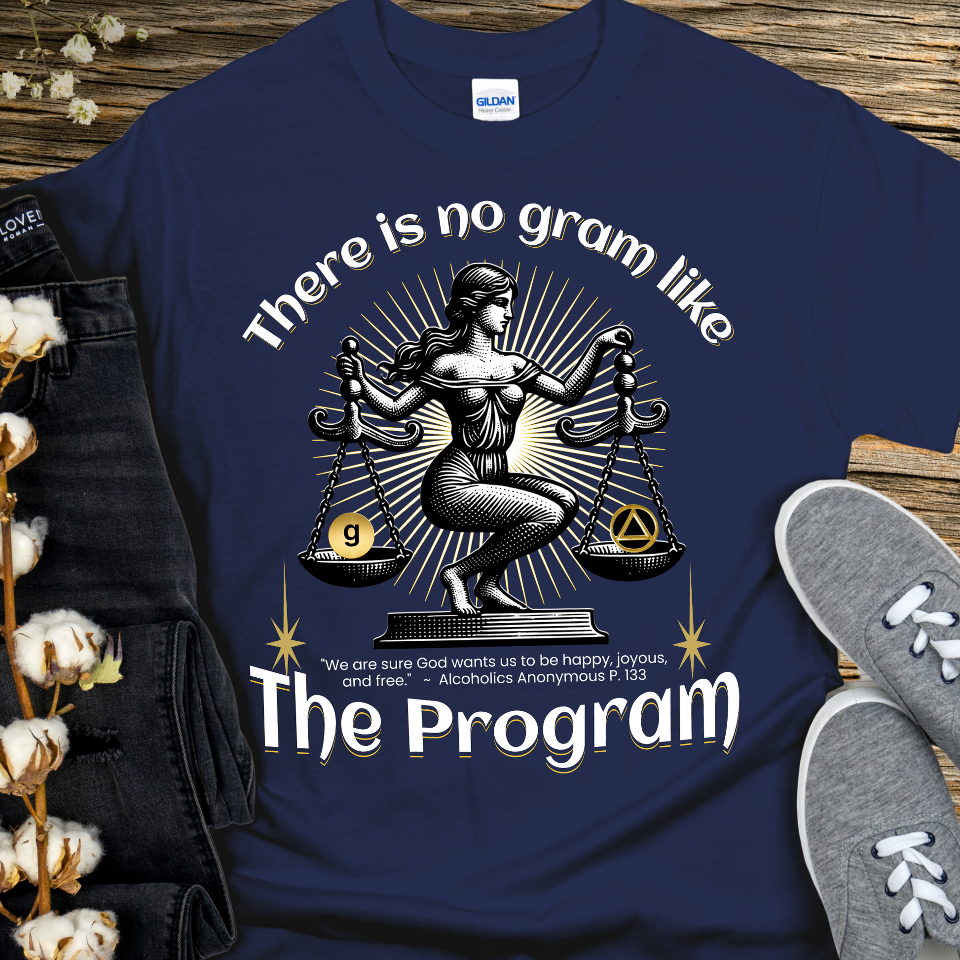 navy blue AA Recovery T-Shirt | Inspiring Sobriety |  There's No Gram Like The Program