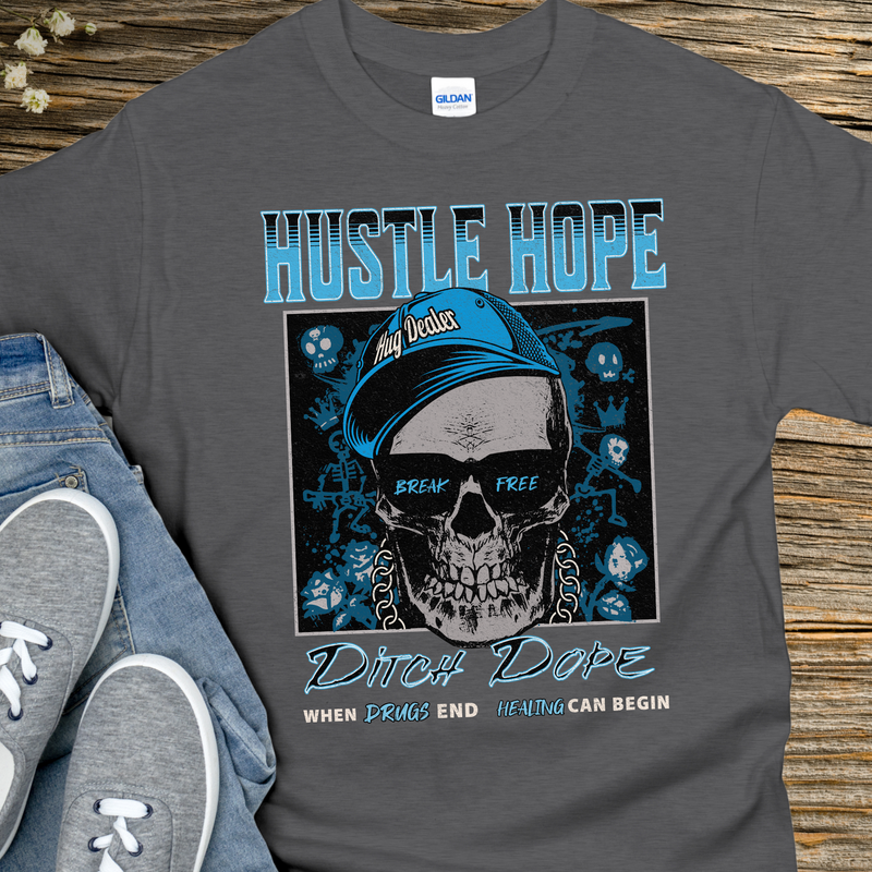 gray Recovery T-Shirt | Inspiring Sobriety |  Hustle Hope, Ditch Dope