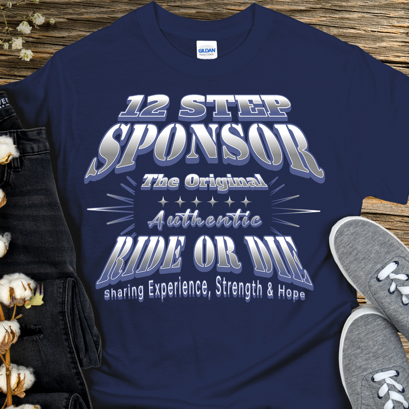 navy blue Recovery T-Shirt | Inspiring Sobriety |  12 Step Sponsor (Ride or Die)