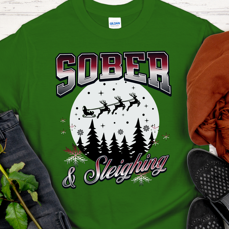 Christmas Recovery T-Shirt | Inspiring Sobriety |  Sober & Sleighing