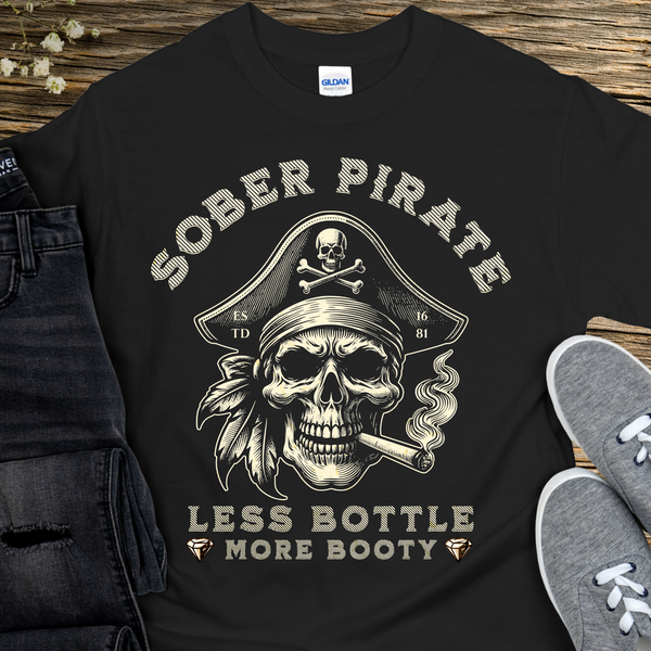 black Custom Recovery T-Shirt | Inspiring Sobriety |   Sober Pirate - Less Bottle More Booty