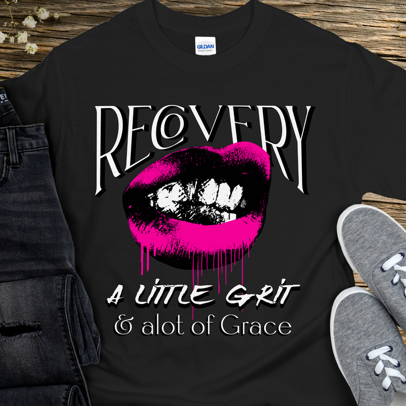 black Recovery T-Shirt | Inspiring Sobriety |   Recovery - Grit and Grace