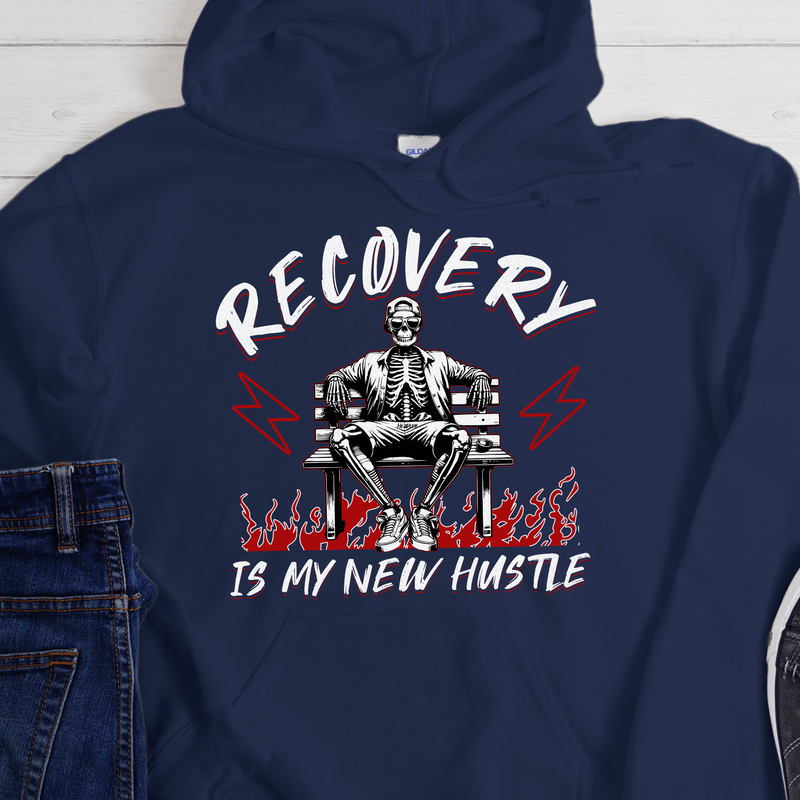 navy blue Recovery Hoodie | Inspiring Sobriety | Recovery Is My New Hustle