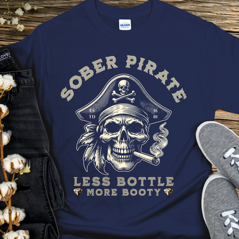 navy blue Custom Recovery T-Shirt | Inspiring Sobriety |   Sober Pirate - Less Bottle More Booty