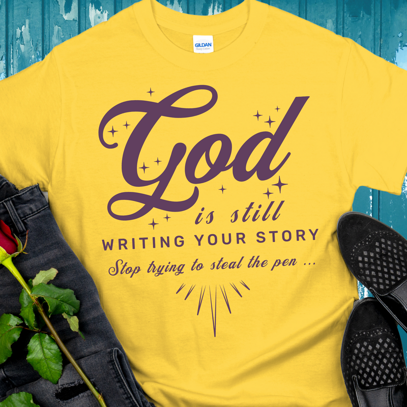 yellow Recovery T-Shirt | Inspiring Sobriety |  God Is Still Writing Your Story