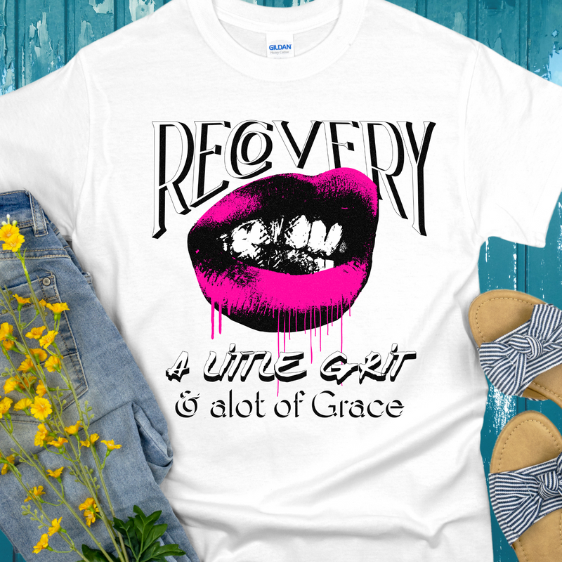 white Recovery T-Shirt | Inspiring Sobriety |   Recovery - Grit and Grace