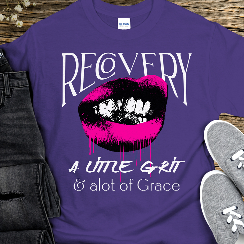 purple Recovery T-Shirt | Inspiring Sobriety |   Recovery - Grit and Grace