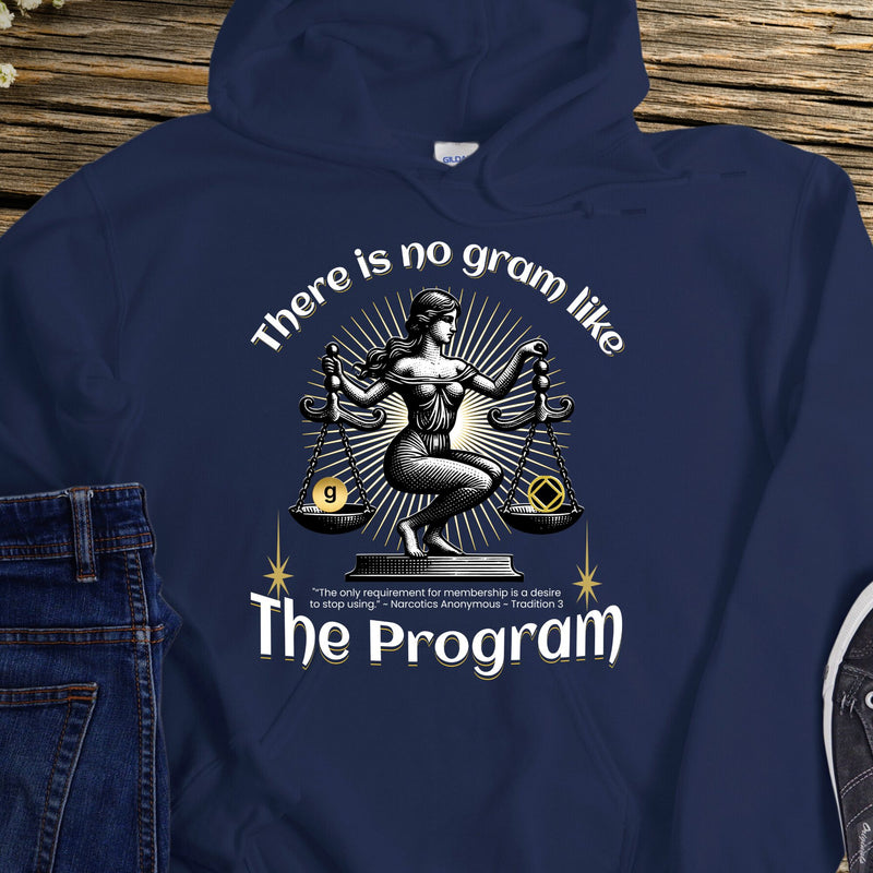 navy blue NA Recovery Hoodie | Inspiring Sobriety |  There's No Gram Like The Program