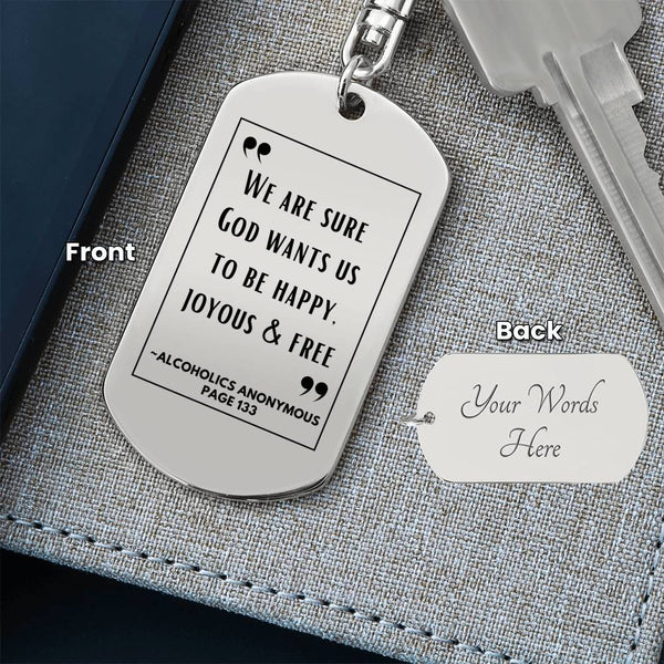 AA Recovery Keychain | Inspiring Sobriety | Happy, Joyous & Free AA Page 133