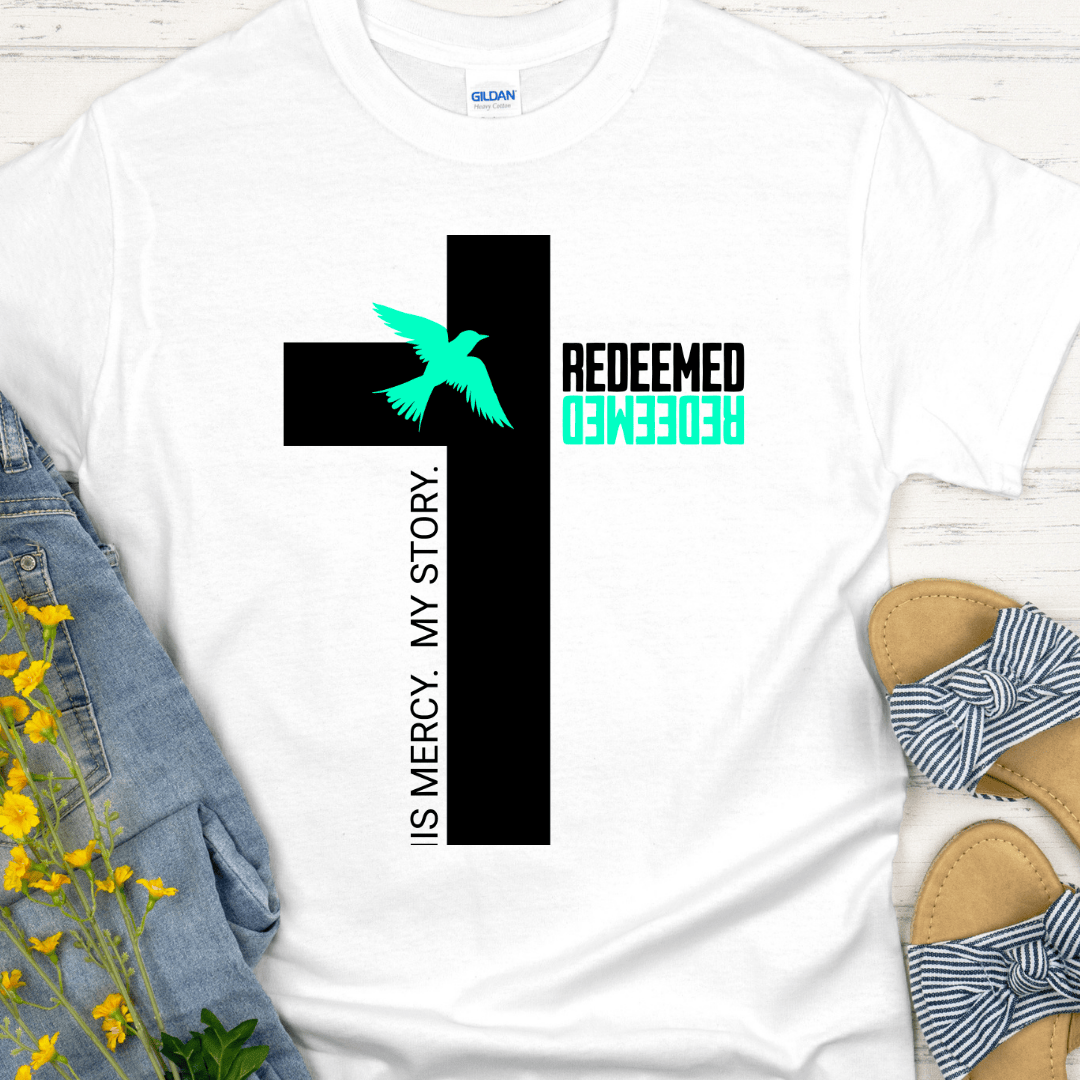 Christian Recovery T-Shirt | Inspiring Sobriety | Redeemed.  His Mercy.  My Story