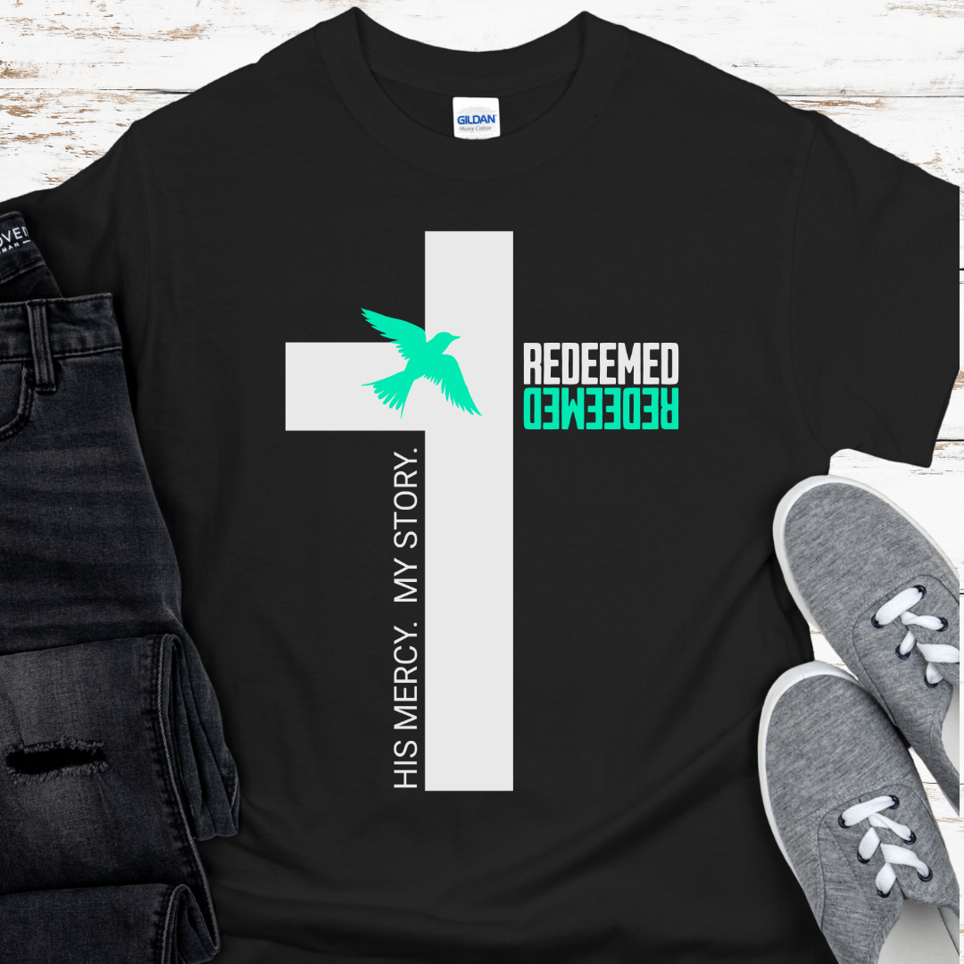 Christian Recovery T-Shirt | Inspiring Sobriety | Redeemed.  His Mercy.  My Story