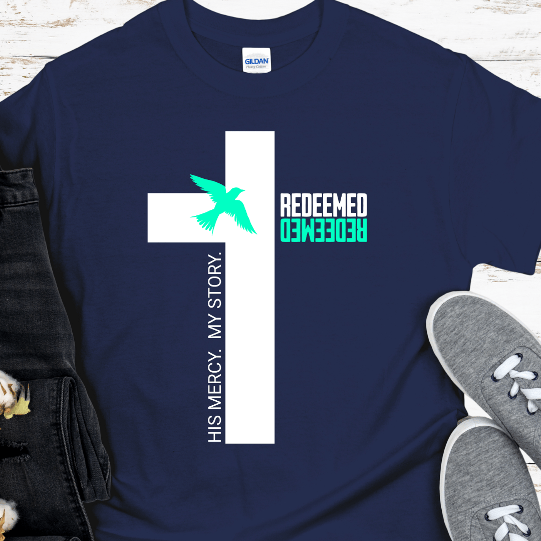 Christian Recovery T-Shirt | Inspiring Sobriety | Redeemed.  His Mercy.  My Story