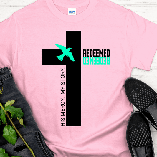 Christian Recovery T-Shirt | Inspiring Sobriety | Redeemed.  His Mercy.  My Story