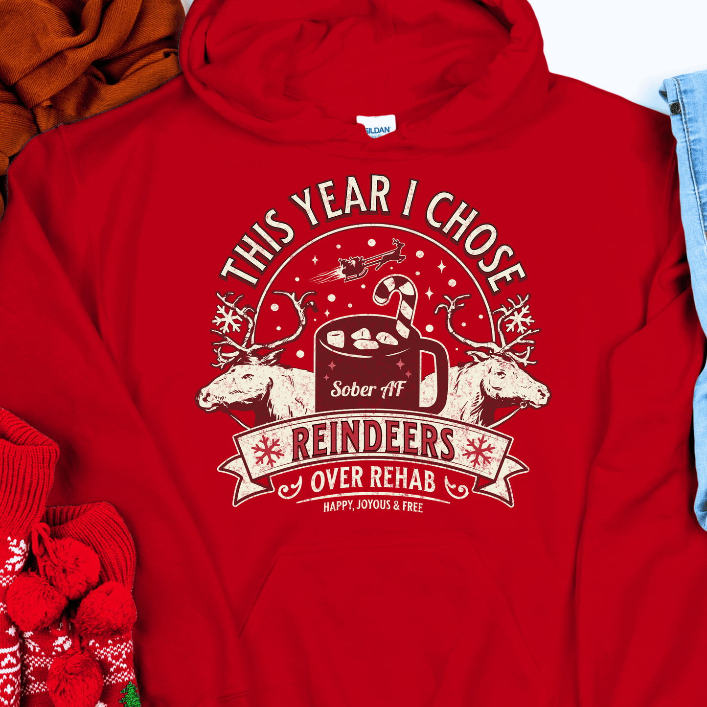 Christmas Recovery Hoodie | Inspiring Sobriety |  Reindeers Over Rehab