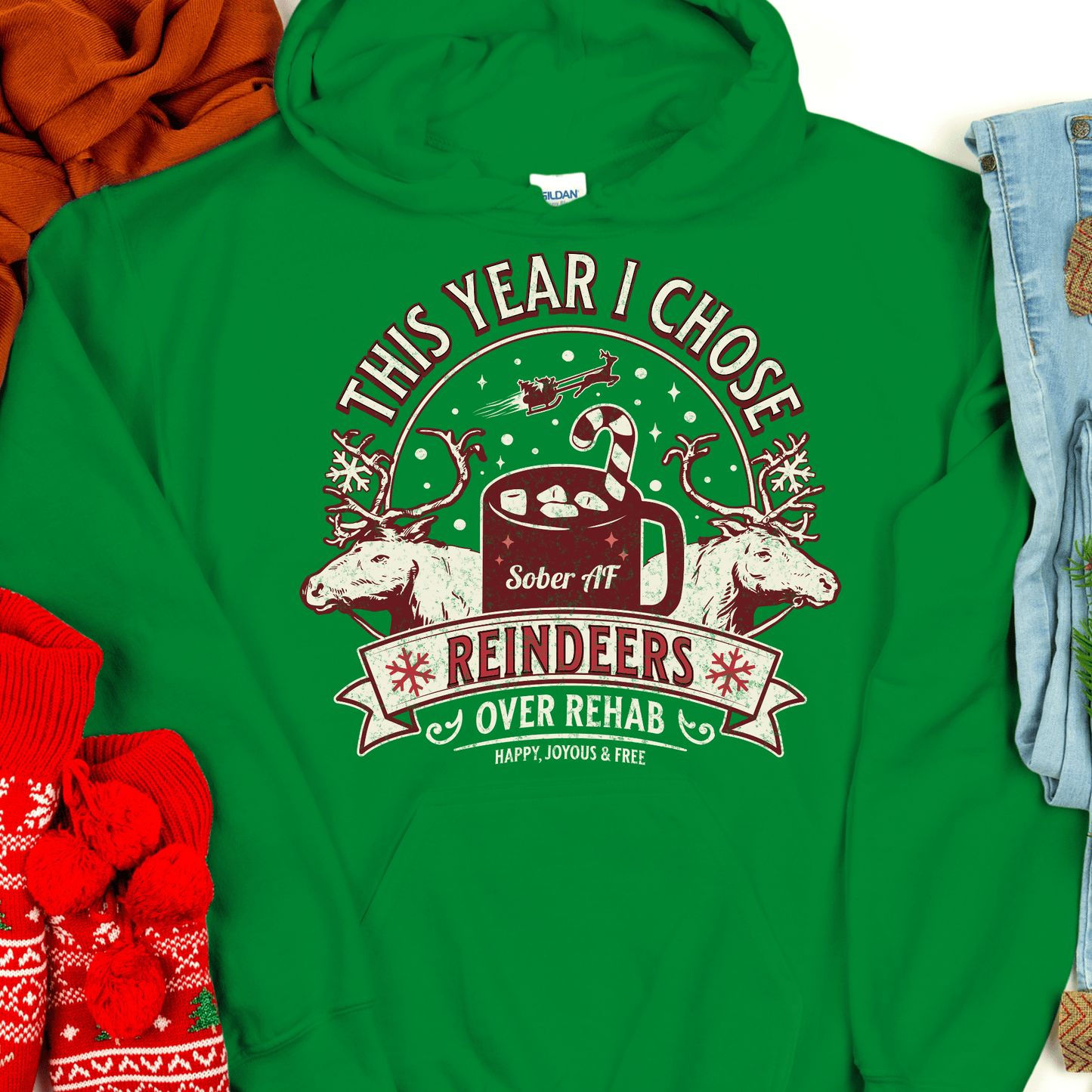 Christmas Recovery Hoodie | Inspiring Sobriety |  Reindeers Over Rehab